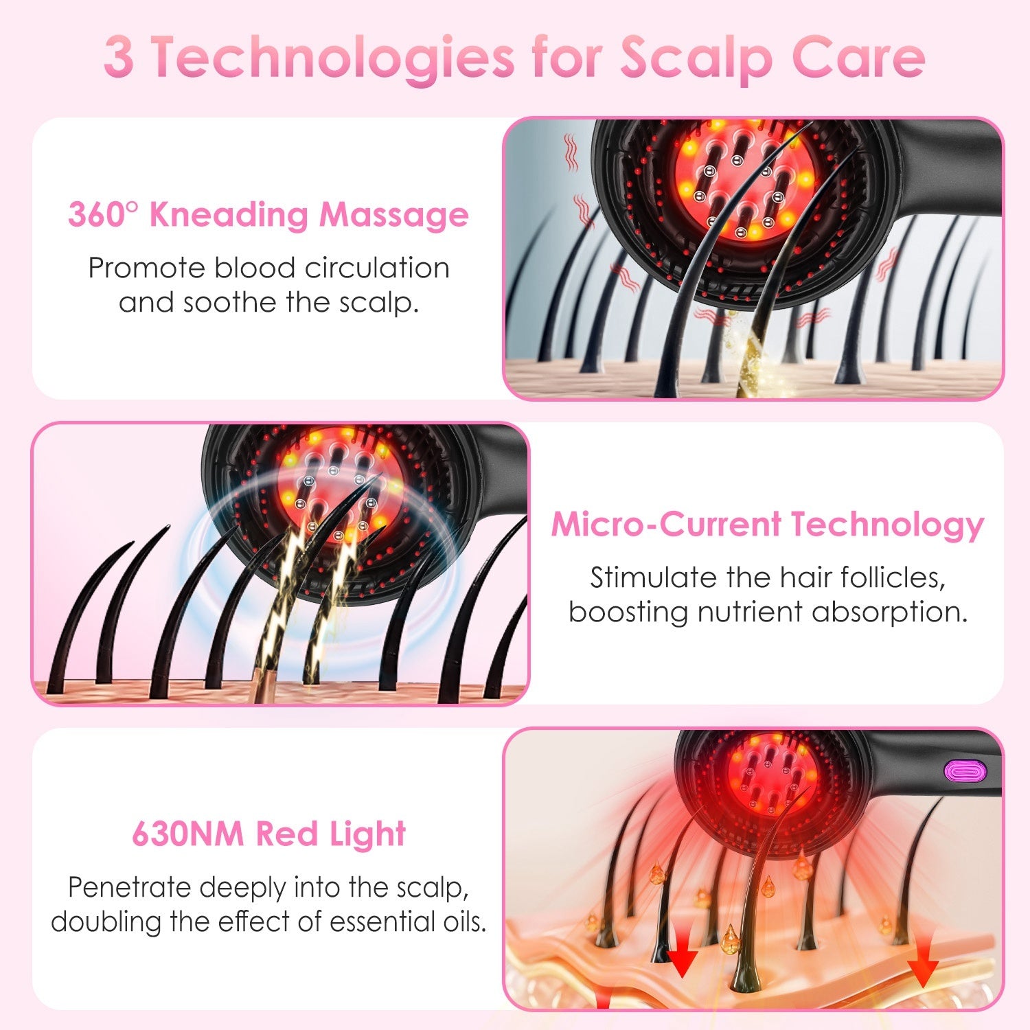Smart 3-in-1 Scalp Massage Brush – Deep Care, Relaxation &amp; Nourishment
